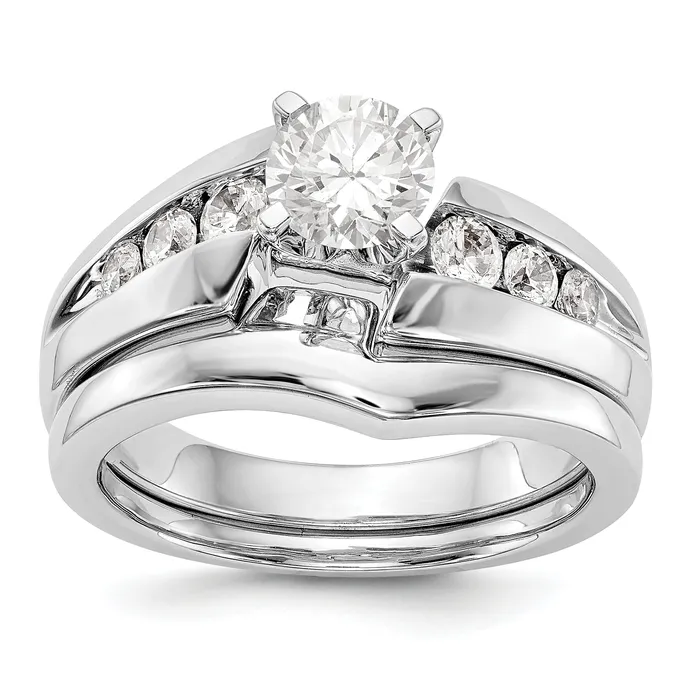 Goldiacom Rings 14k White Gold Peg Set Simulated Diamond By Pass Engagement Ring