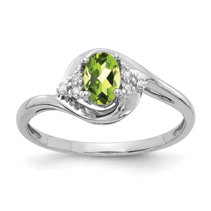 Goldiacom Rings 14k White Gold Peridot and Real Diamond Ring