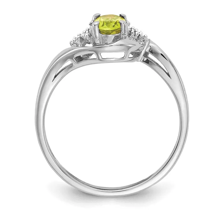 Goldiacom Rings 14k White Gold Peridot and Real Diamond Ring