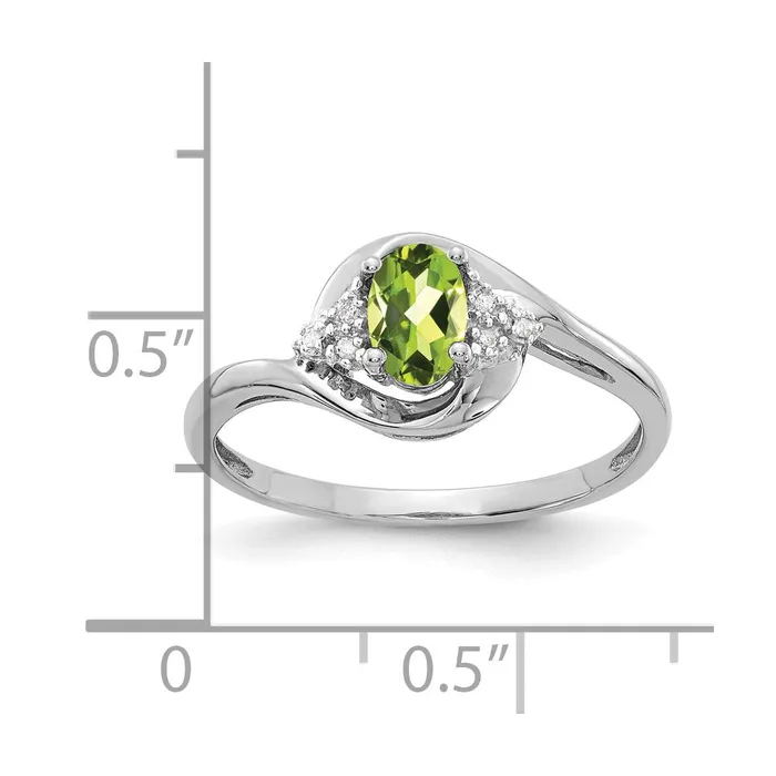 Goldiacom Rings 14k White Gold Peridot and Real Diamond Ring