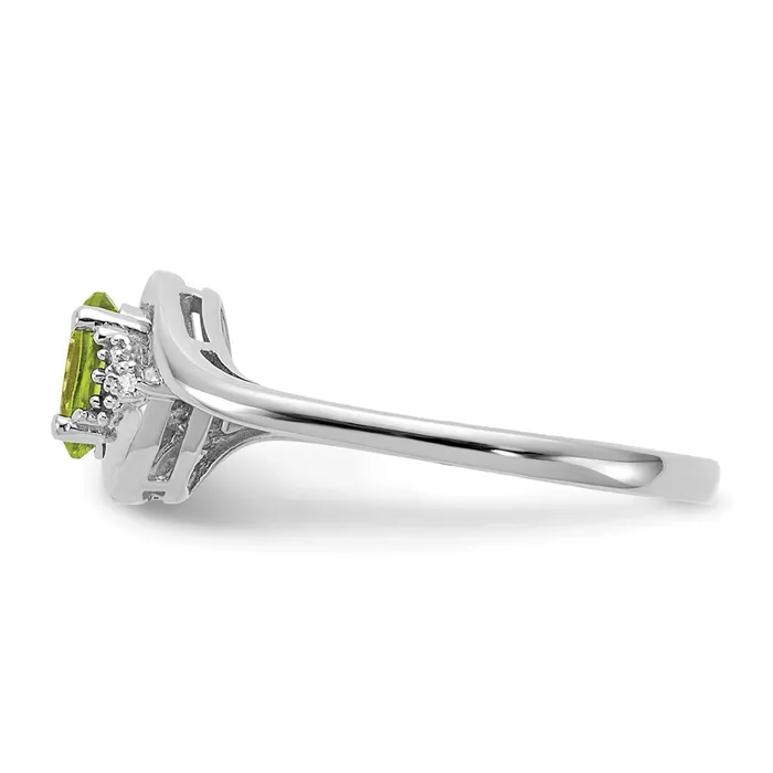 Goldiacom Rings 14k White Gold Peridot and Real Diamond Ring