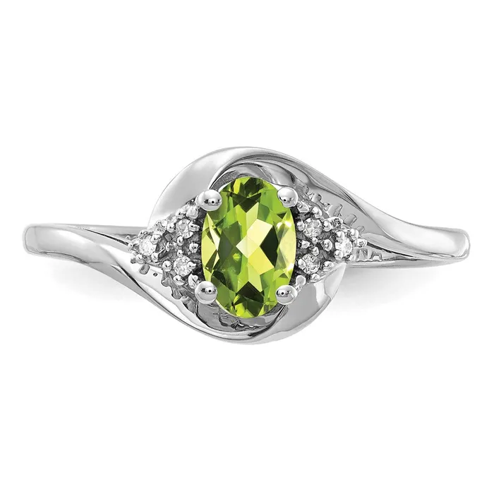 Goldiacom Rings 14k White Gold Peridot and Real Diamond Ring