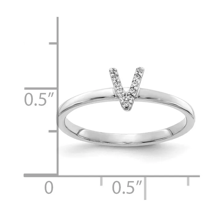 Goldiacom Rings 14k White Gold Real Diamond Initial V Ring