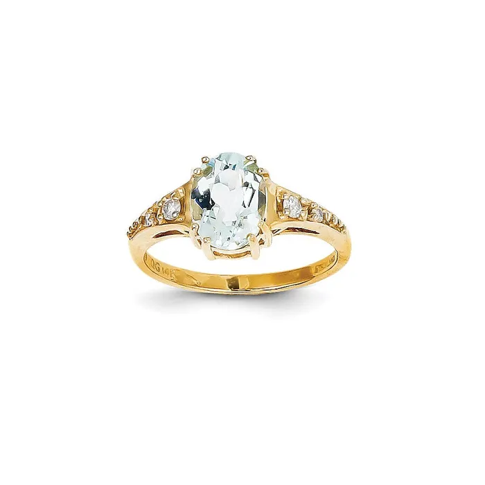 Goldiacom Rings 14K Yellow Gold Aquamarine Real Diamond Ring