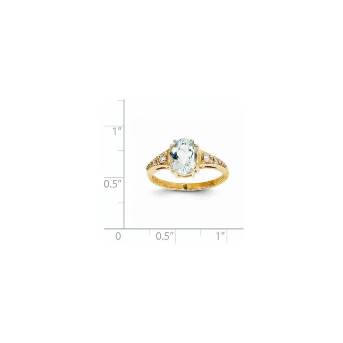 Goldiacom Rings 14K Yellow Gold Aquamarine Real Diamond Ring