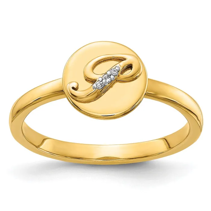 Goldiacom Rings 14k Yellow Gold Real Diamond Initial P Ring