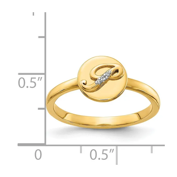 Goldiacom Rings 14k Yellow Gold Real Diamond Initial P Ring
