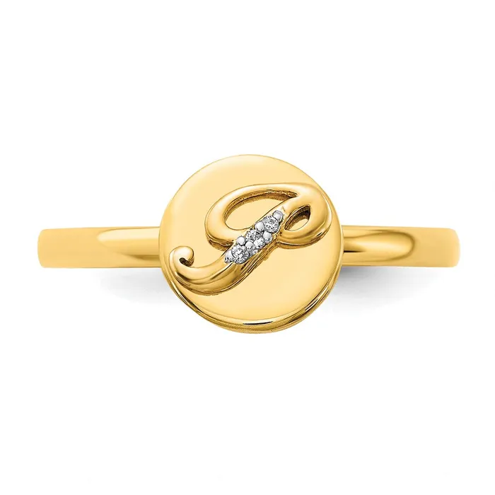 Goldiacom Rings 14k Yellow Gold Real Diamond Initial P Ring