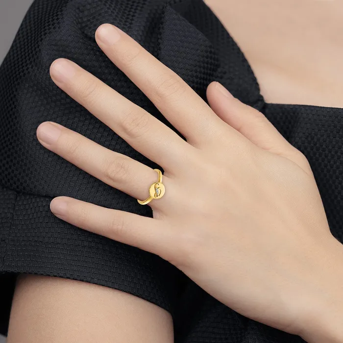 Goldiacom Rings 14k Yellow Gold Real Diamond Initial P Ring