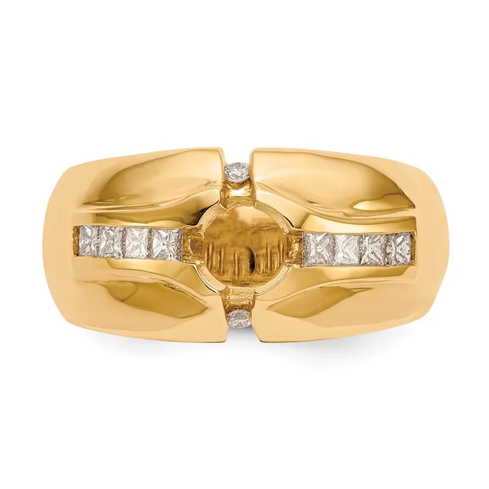Goldiacom Rings 14K Yellow Gold Real Diamond Mens Semi Mount Band