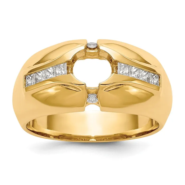 Goldiacom Rings 14K Yellow Gold Real Diamond Mens Semi Mount Band