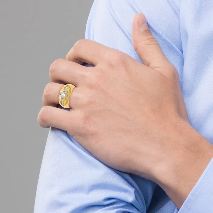 Goldiacom Rings 14K Yellow Gold Real Diamond Mens Semi Mount Band
