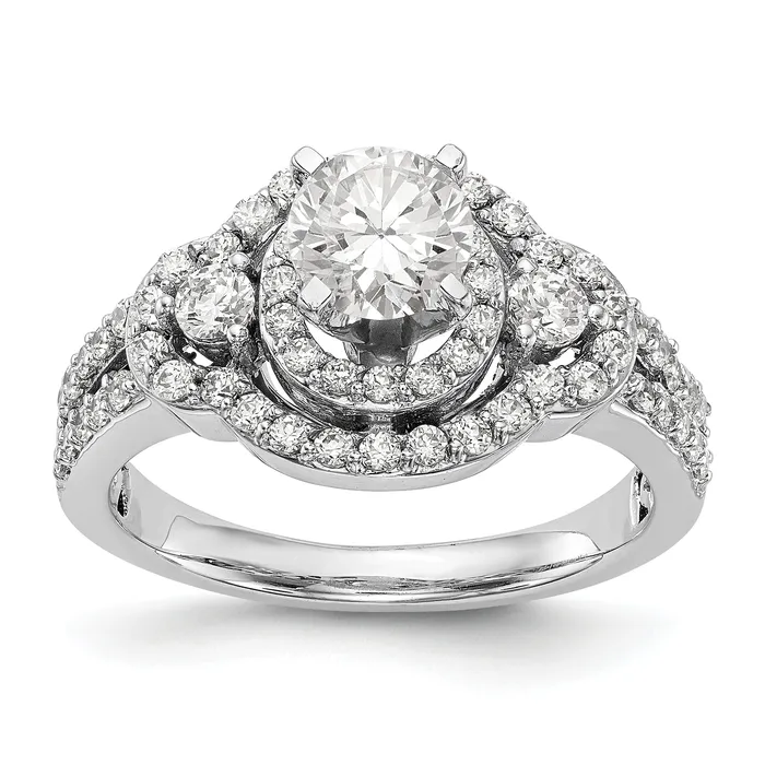 Goldiacom Rings 14KW Peg Set Simulated Diamond Round Halo Engagement Ring Goldiacom Rings 14KW Peg Set Simulated Diamond Round Halo Engagement Ring