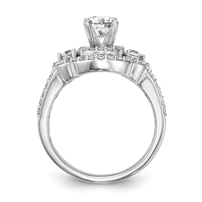 Goldiacom Rings 14KW Peg Set Simulated Diamond Round Halo Engagement Ring