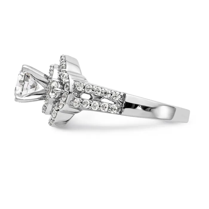 Goldiacom Rings 14KW Peg Set Simulated Diamond Round Halo Engagement Ring