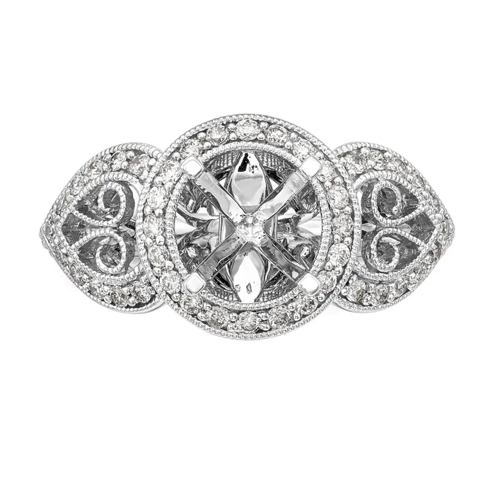 Goldiacom Rings 14KW Peg Set Simulated Diamond Round Halo Engagement Ring