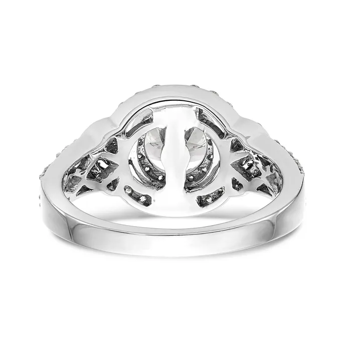 Goldiacom Rings 14KW Peg Set Simulated Diamond Round Halo Engagement Ring