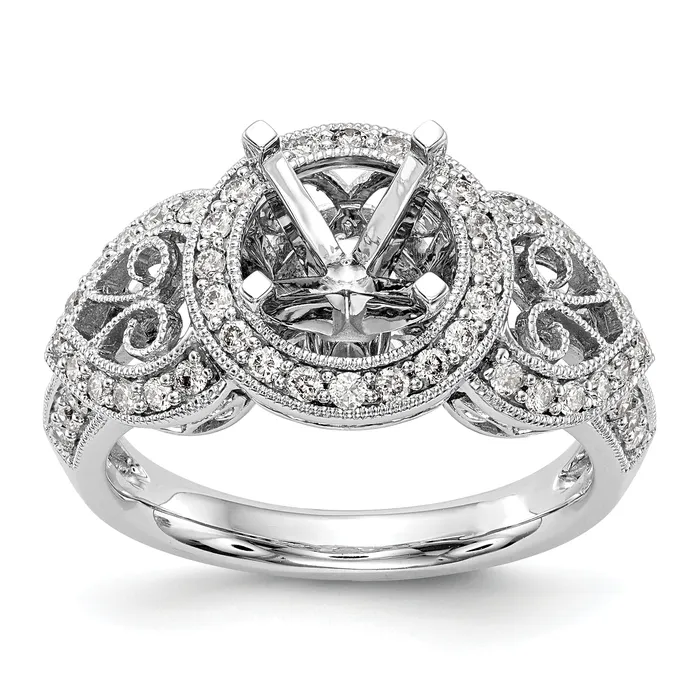 Goldiacom Rings 14KW Peg Set Simulated Diamond Round Halo Engagement Ring