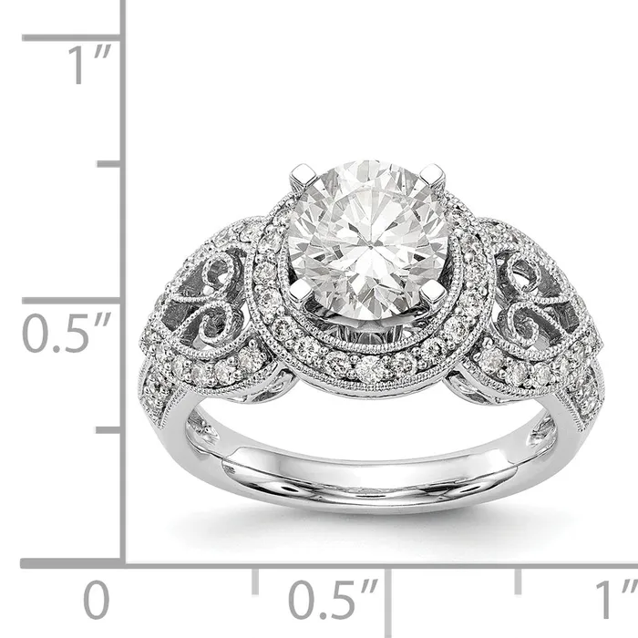 Goldiacom Rings 14KW Peg Set Simulated Diamond Round Halo Engagement Ring