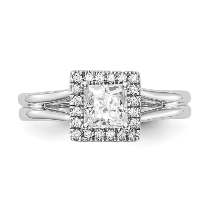 Goldiacom Rings 14kw Princess Halo Simulated Diamond Split Shank Engagement Ring