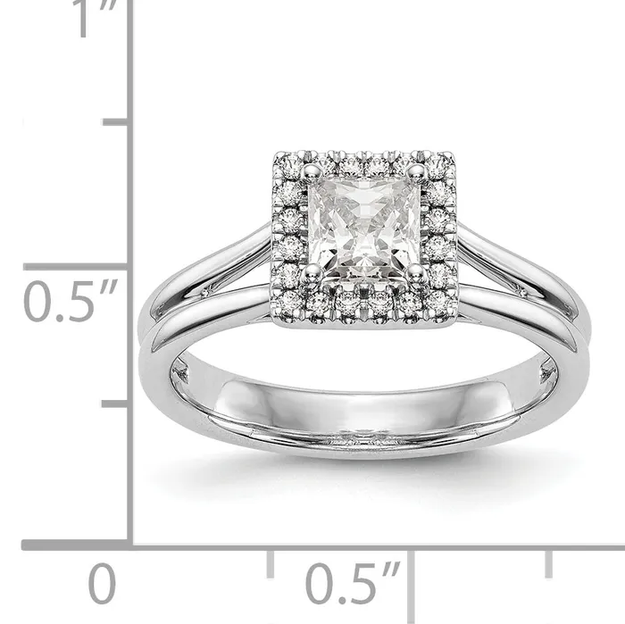 Goldiacom Rings 14kw Princess Halo Simulated Diamond Split Shank Engagement Ring