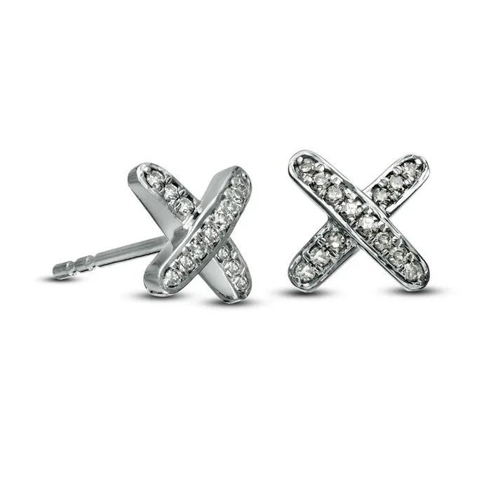 Goldia Earrings 01 CT TW Diamond X Stud Earrings in 10K White Gold