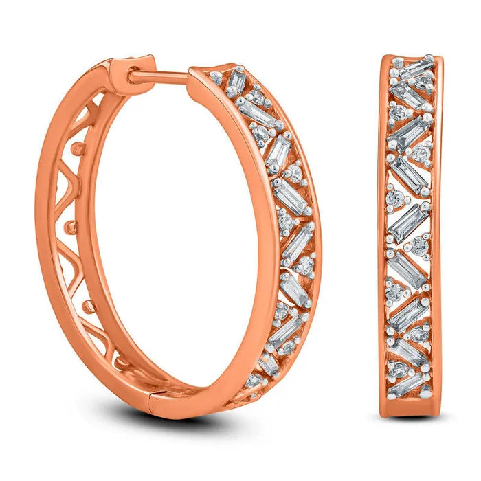 Goldia Earrings 02 CT TW Baguette and Round Diamond Hoop Earring in 10K Rose Gold Goldia Earrings 02 CT TW Baguette and Round Diamond Hoop Earring in 10K Rose Gold