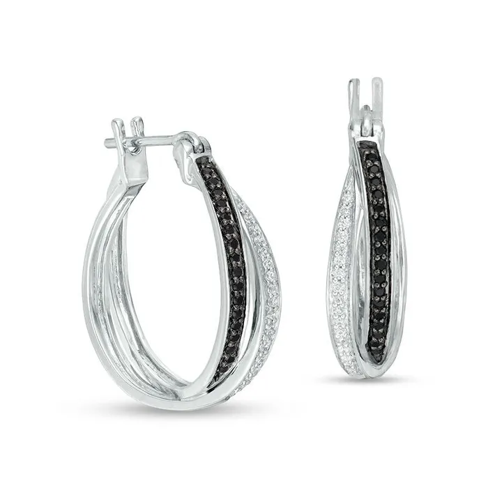 Goldia Earrings 025 CT TW Enhanced Black and White Diamond CrissCross Hoop Earrings in 10K White Gold Goldia Earrings 025 CT TW Enhanced Black and White Diamond CrissCross Hoop Earrings in 10K White Gold