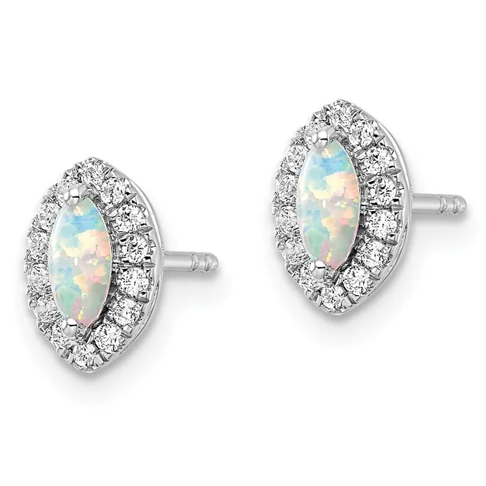 Goldia Earrings 14k White Gold 15 Ct Lab Grown Diamond VSSI G and Lab Created Opal October Birthstone Post Earrings