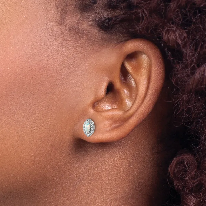 Goldia Earrings 14k White Gold 15 Ct Lab Grown Diamond VSSI G and Lab Created Opal October Birthstone Post Earrings