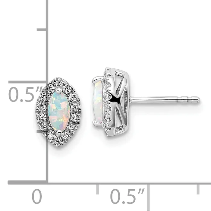 Goldia Earrings 14k White Gold 15 Ct Lab Grown Diamond VSSI G and Lab Created Opal October Birthstone Post Earrings
