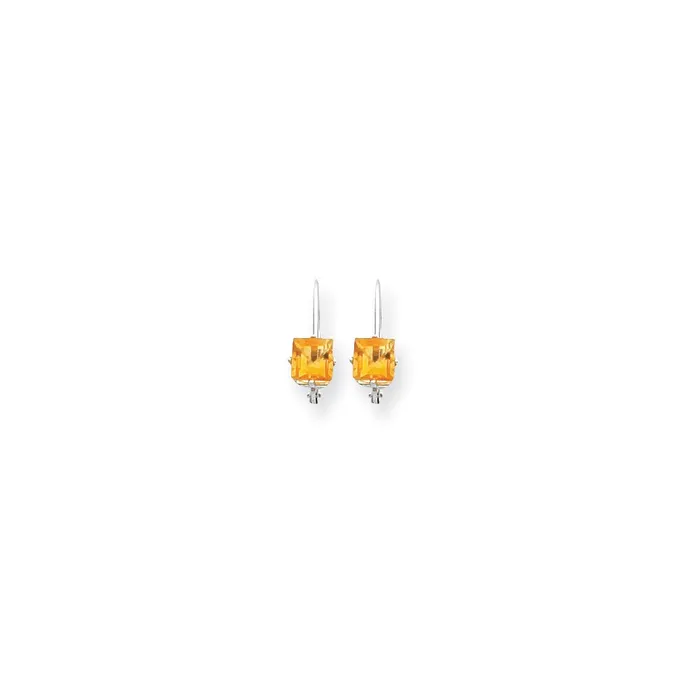 Goldia Earrings 14k White Gold 5mm Princess Cut Citrine Leverback Earrings