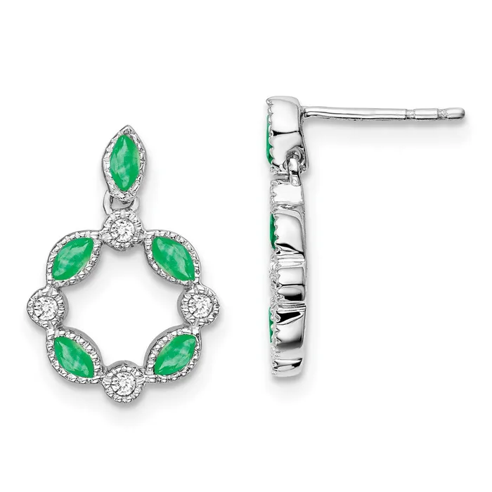 Goldia Earrings 14k White Gold Emerald and Real Diamond Dangle Earrings