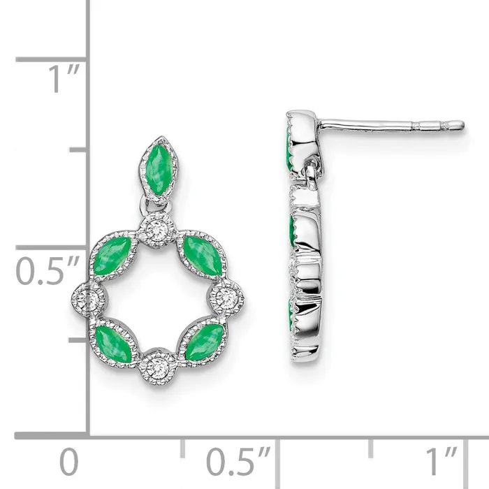 Goldia Earrings 14k White Gold Emerald and Real Diamond Dangle Earrings