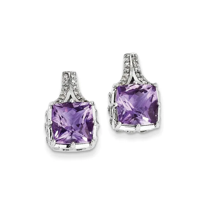 Goldia Earrings 14k White Gold Real Diamond and Amethyst Square Post Earrings Goldia Earrings 14k White Gold Real Diamond and Amethyst Square Post Earrings