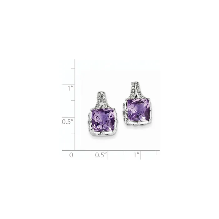 Goldia Earrings 14k White Gold Real Diamond and Amethyst Square Post Earrings