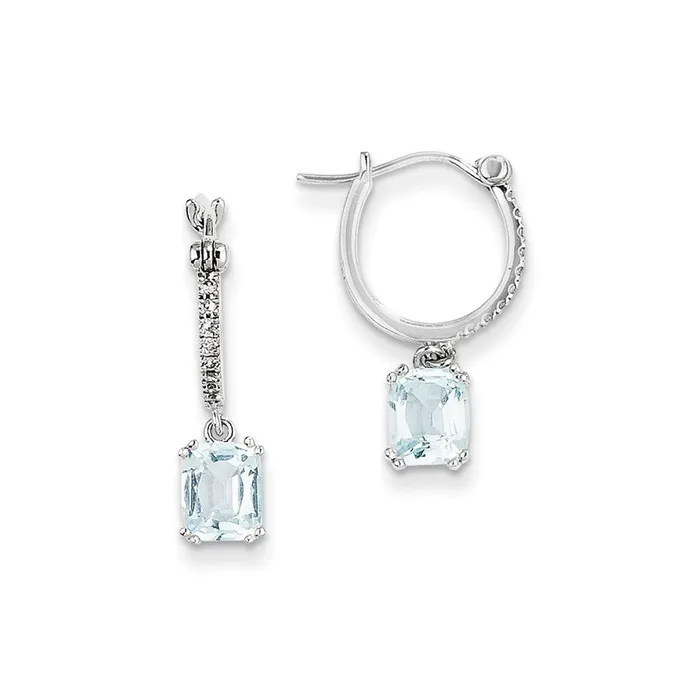 Goldia Earrings 14k White Gold Real Diamond and Blue Topaz Dangle Hoop Earrings