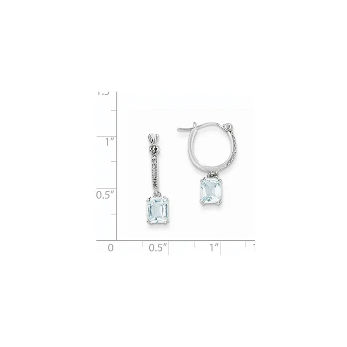 Goldia Earrings 14k White Gold Real Diamond and Blue Topaz Dangle Hoop Earrings