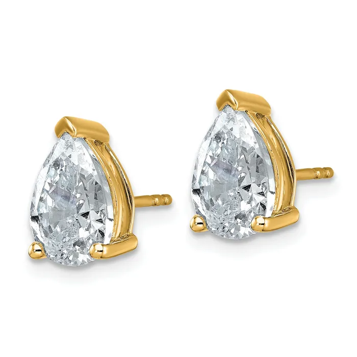 Goldia Earrings 14k Yellow Gold 4 ctw Lab Grown Diamond VSSI G Pear 4 Prong Heavy Wt Stud Earrings