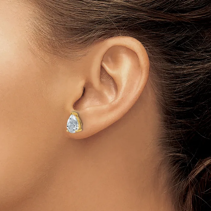 Goldia Earrings 14k Yellow Gold 4 ctw Lab Grown Diamond VSSI G Pear 4 Prong Heavy Wt Stud Earrings