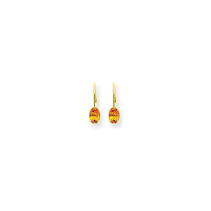 Goldia Earrings 14k Yellow Gold 6x4mm Oval Citrine Checker leverback Earrings