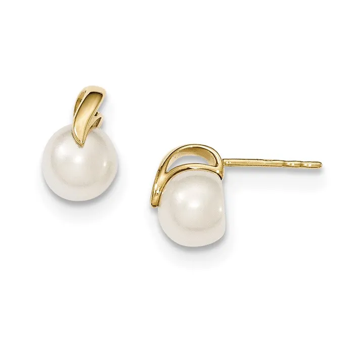 Goldia Earrings 14K Yellow Gold 78mm Button FW Cultured Pearl Post Earrings Goldia Earrings 14K Yellow Gold 78mm Button FW Cultured Pearl Post Earrings