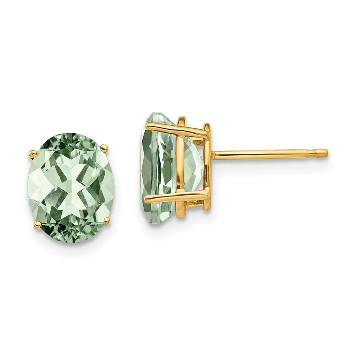 Goldia Earrings 14k Yellow Gold 9x7 Oval Green Quartz Earrings