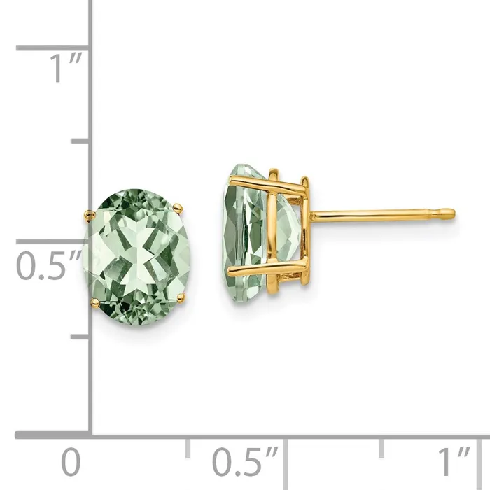Goldia Earrings 14k Yellow Gold 9x7 Oval Green Quartz Earrings
