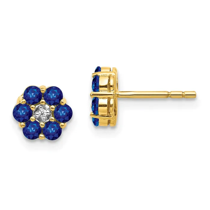 Goldia Earrings 14k Yellow Gold and Rhodium Sapphire and Real Diamond Post Earrings