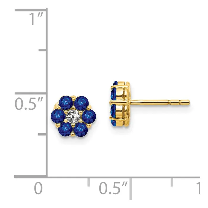 Goldia Earrings 14k Yellow Gold and Rhodium Sapphire and Real Diamond Post Earrings