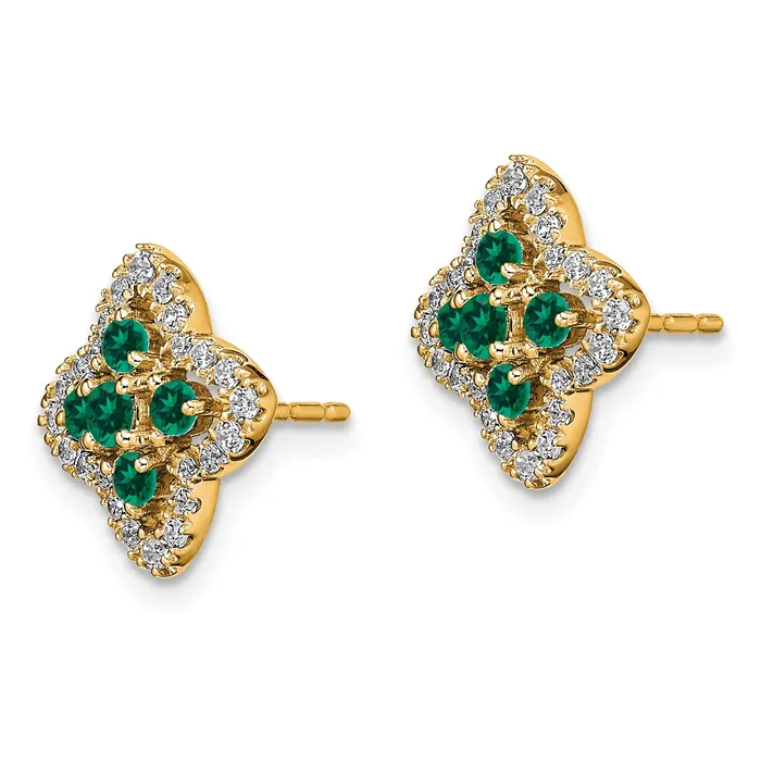 Goldia Earrings 14k Yellow Gold Lab Grown VSSI FGH Diamond and Created Emerald Earrings