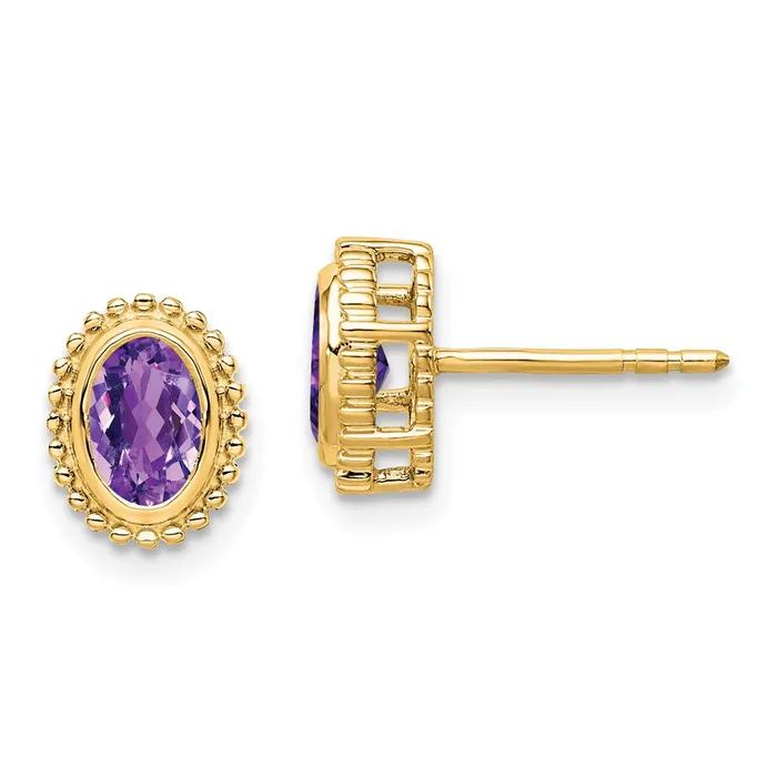 Goldia Earrings 14k Yellow Gold Oval Amethyst Post Earrings