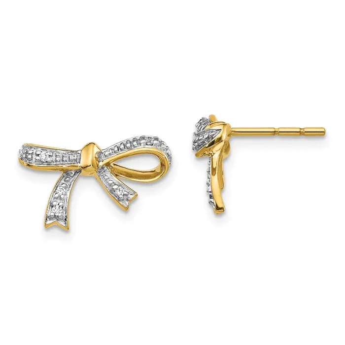 Goldia Earrings 14k Yellow Gold Real Diamond Bow Post Earrings