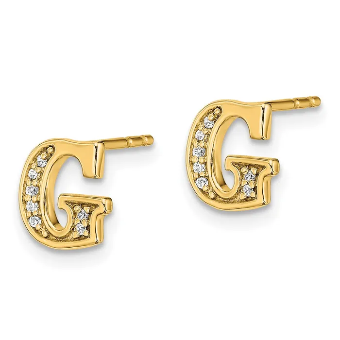 Goldia Earrings 14k Yellow Gold Real Diamond Initial G Earrings